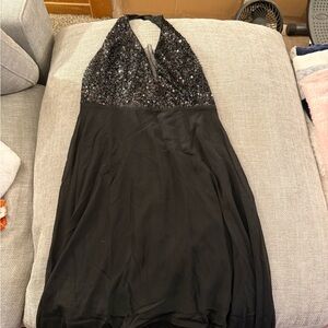 Black Sequin Halter Dress